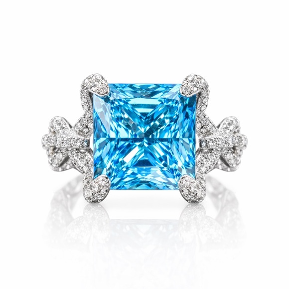 Jewelry - Stunning 12 Carat Blue Crystal Pave Cocktail Ring